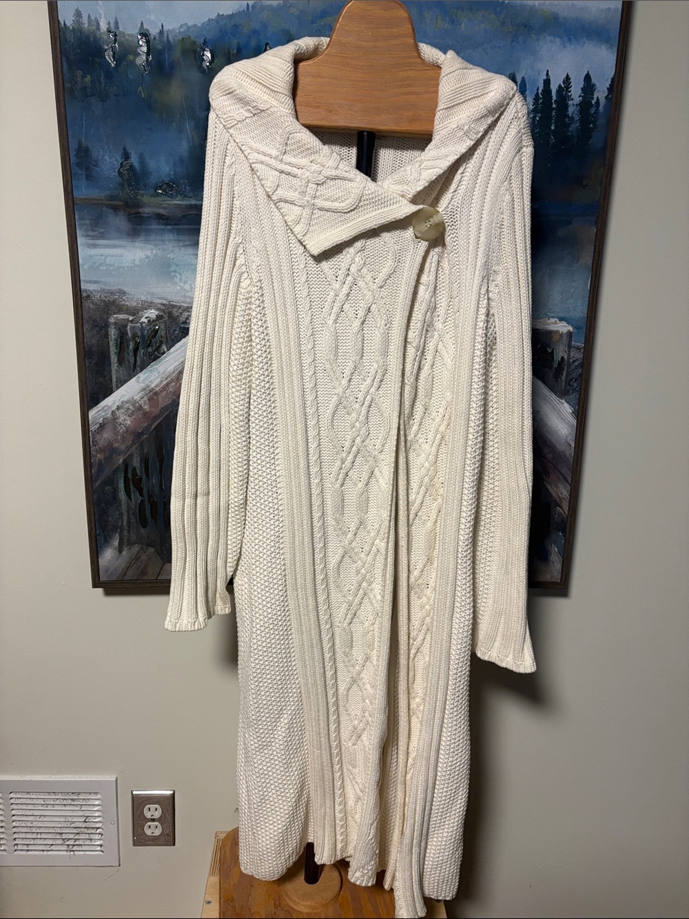Jones New York Cream Cable Hooded Long Cardigan